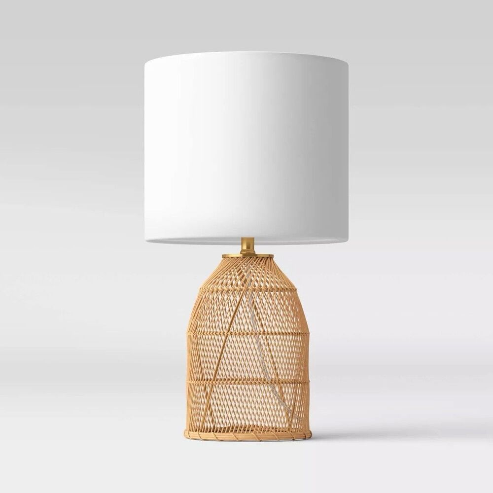 Opalhouse Rattan Diagonal Weave Table Lamp Tan Natural Boho Style